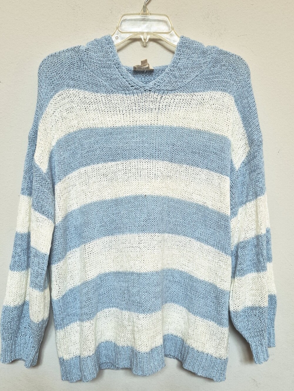 BIBI Striped Hooded Knit Sweater - Light Blue & White Size Small